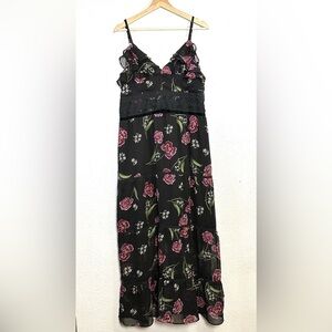 SHIFT Black Floral Sleeveless Maxi Dress XL Dark Coquette Fairy Whimsigoth‎